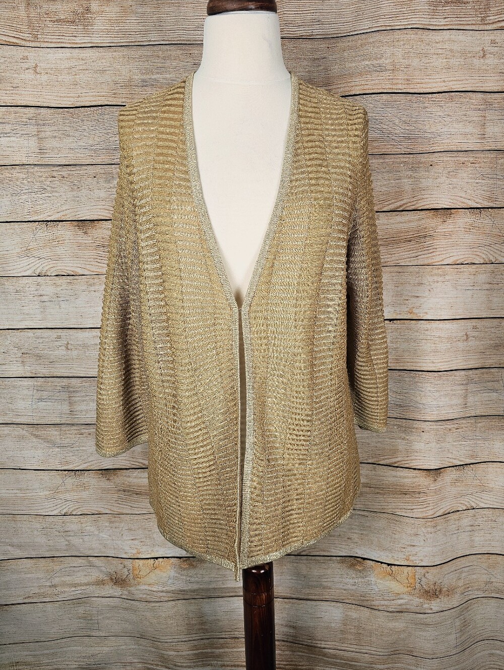 Jones New York Signature Woman Gold Metallic Holiday Cardigan Sweater Size 1X